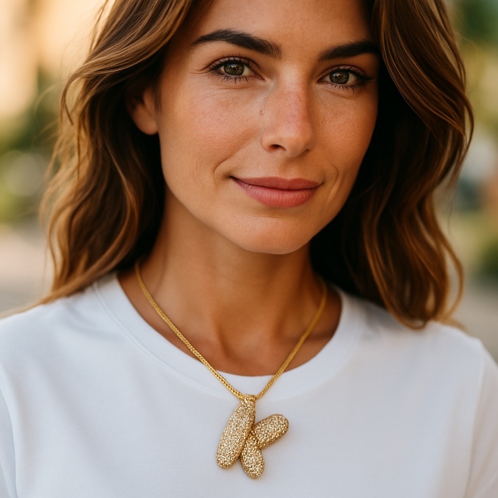 Elegant Gold Puffy Pave Initial Pendant Necklace